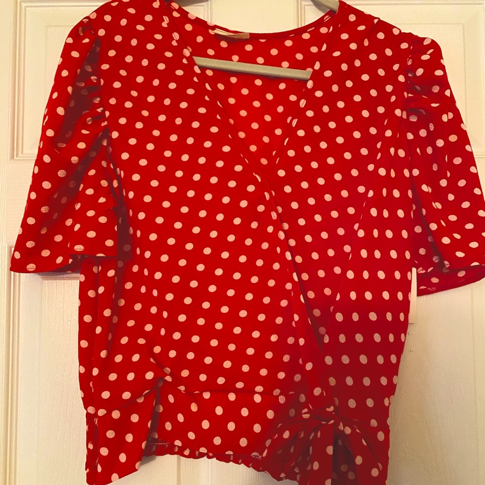 Red Polka Dot Wrap Top